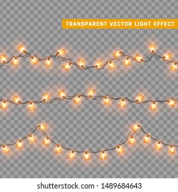 Christmas lights in orange and yellow color heart shape. Decorations design element Christmas glowing lights. Decorative Xmas realistic objects. Holiday decor set of garlands. vector illustration