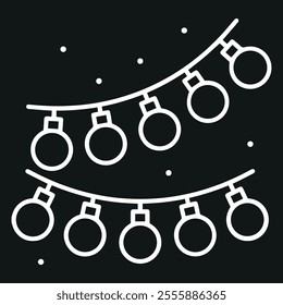  Christmas lights outline icon vector isolated on a black background.