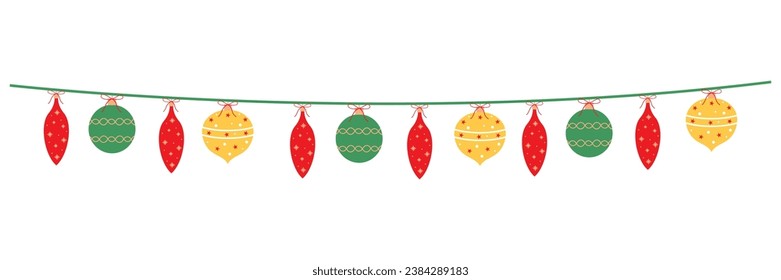 Christmas lights, party flags, and toy decorations. Vector illustration flat Happy New Year