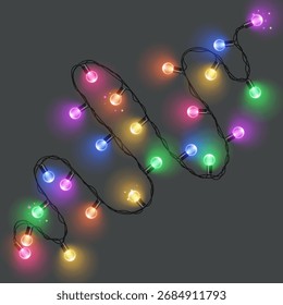 Christmas lights realistic design elements. Glowing lights for Xmas Holiday greeting card Vector format