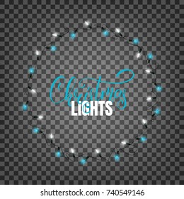 Christmas lights. Realistic design elements for Xmas. Glowing lights for winter holidays. Shiny garlands for Christmas and New Year.