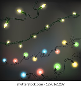Christmas lights realistic elements. Glowing lights for clipart for banners, posters and greeting cards