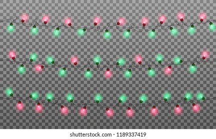 Christmas lights. Realistic multicolored string lights garland for New Year and Xmas season. Isolated shiny lights with transparent effect