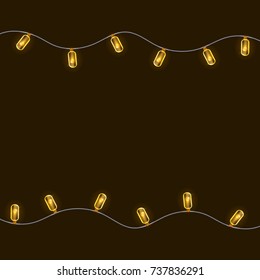 Christmas lights. Realistic string lights design elements with transparency. Glowing lights for winter holidays. Shiny garlands for Xmas and New Year