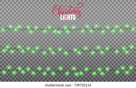Christmas lights. Realistic string lights design elements of star shape lamps. Glowing lights for winter holidays. Shiny garlands for Xmas and New Year.