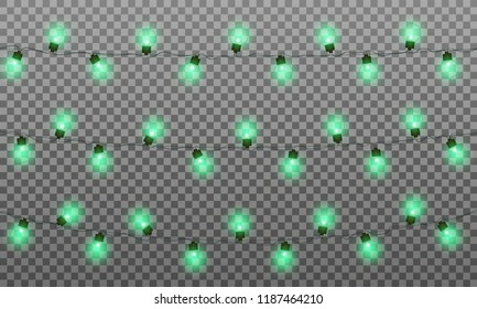 Christmas lights. Realistic string lights garland for New Year and Xmas. Isolated green lights vector effect