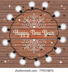 Christmas lights round garland. Electric xmas lamps vector illustration.