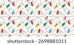 Christmas lights seamless pattern. Christmas background with festive lights garlands. Colorful vector illustration.