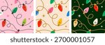 Christmas lights seamless pattern. Christmas background with festive lights garlands. Colorful vector illustration.