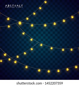 Christmas lights set. Glowing lights for Xmas Holiday cards, banners, posters, web design. Vector EPS 10 illustration.
