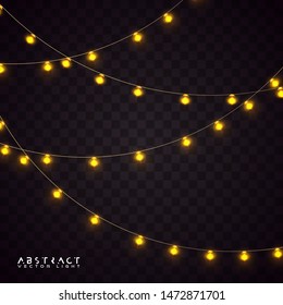 Christmas lights set. Glowing lights for Xmas Holiday cards, banners, posters, web design. Vector EPS 10 illustration.