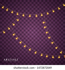 Christmas lights set. Glowing lights for Xmas Holiday cards, banners, posters, web design. Vector EPS 10 illustration.