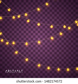 Christmas lights set. Glowing lights for Xmas Holiday cards, banners, posters, web design. Vector EPS 10 illustration.