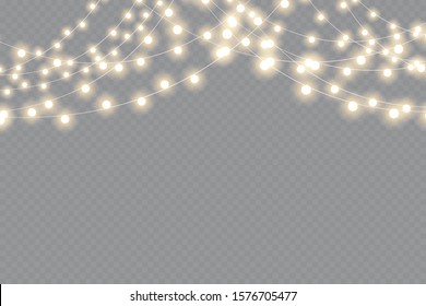 Christmas lights set. Glowing lights for Xmas Holiday cards, banners, posters, web design. Vector EPS 10 illustration.
