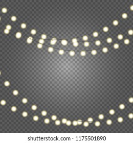 Christmas lights Set of golden xmas glowing garland with sparks. Vector illustration EPS10