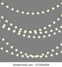 Christmas lights Set of golden xmas glowing garland with sparks. Vector illustration EPS10