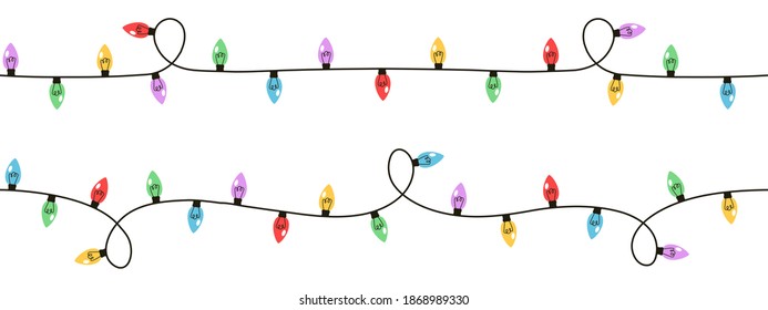 Christmas Lights Set  On White Background. Garlands With Colored Bulbs. Vector Illustration