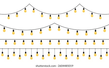 Christmas lights set on white background. Garlands with colored bulbs.