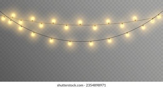 Christmas lights set. Vector New Year decorates garland with glowing light bulbs