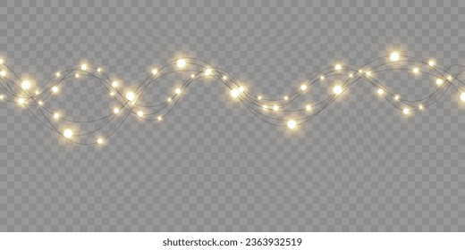 Christmas lights set. Vector New Year decorates garland with glowing light bulbs