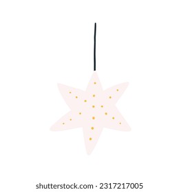 Christmas lights in shape of star hanging, cartoon flat vector illustration isolated on white background. Cute hand drawn winter holiday decor.