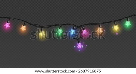 Christmas lights in the shape of a star realistic design elements. Glowing lights for Xmas Holiday greeting card Vector format