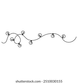Christmas lights single line art, continuous one line drawing of  Isolated outline vector art 
