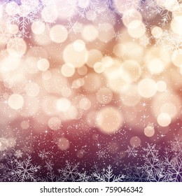 Christmas lights and snowflakes background