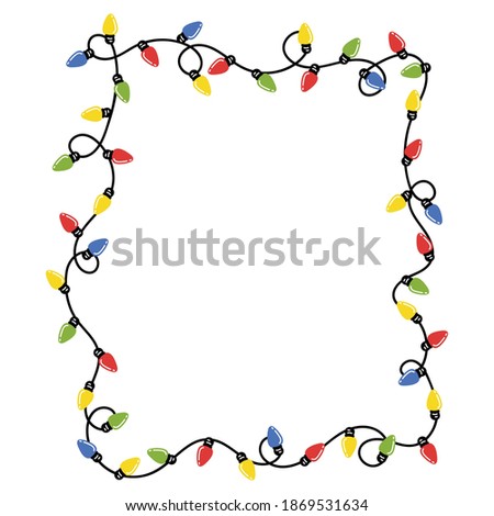 Christmas lights. Square frame made of a garland with light bulbs. Christmas greeting cards design element in vector.