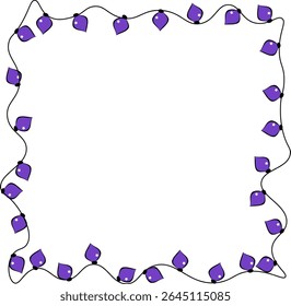 Christmas lights square Frame template. Vector graphic line ink illustration. with copy space. Transparent decorative garland border. Design for package, cosmetic, textile, cards.
