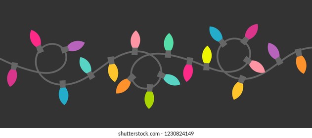 Christmas lights string glowing in the dark. Vector illustration.