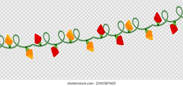 Christmas lights. String with glowing light bulbs. Garlands. Vector