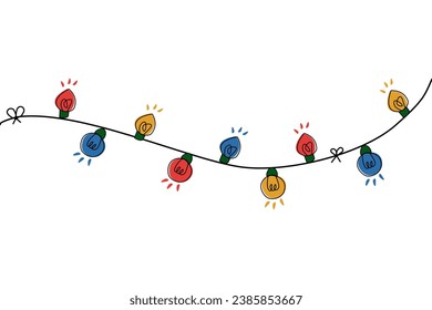 Christmas lights string. Holiday LED bulb strand for magic festive prints.