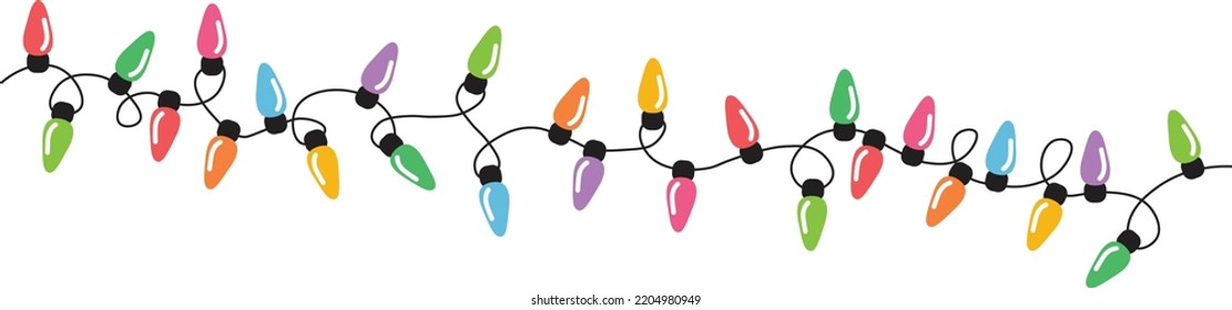 Weihnachtslichtssaite einzeln auf weißem Hintergrund, Vektorgrafik