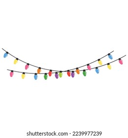 Cadena de luces de Navidad aislada en fondo blanco 
