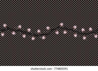 Christmas Lights String Isolated on Transparent Background. Vector Illustration. Xmas Glowing Lights. Garlands.