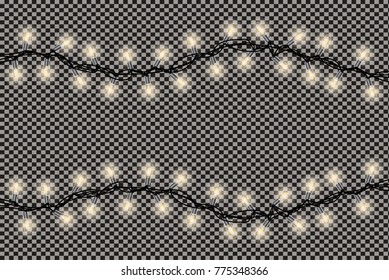 Christmas Lights String Isolated on Transparent Background. Vector Illustration. Xmas Glowing Lights. Garlands.