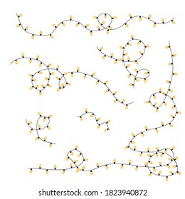 Christmas lights string set in simple style isolated on white. Vector illustration