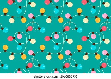   Christmas lights strings seamless pattern design, Retro colors Xmas cute circle led lamps background
