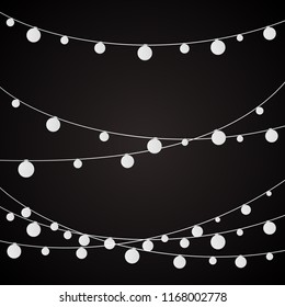 Christmas lights strings. Vector flat Xmas garland.