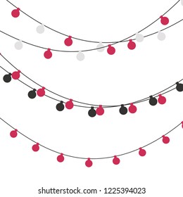 Christmas lights strings. Vector flat Xmas garland. Festive garlands set