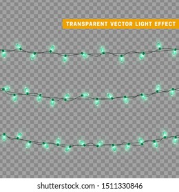 Christmas lights in turquoise color. Decorations design element Christmas glowing lights. Decorative Xmas realistic objects. Holiday decor set of garlands. vector illustration