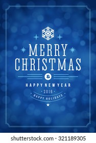 Christmas lights and typography label design vector background. Greeting card or invitation and holidays wishes. 