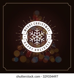 Christmas lights and typography label design vector background. Greeting card or invitation and holidays wishes. 