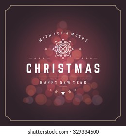 Christmas lights and typography label design vector background. Greeting card or invitation and holidays wishes. 