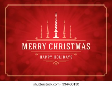 Christmas lights and typography label design vector background. Greeting card or invitation and holidays wishes. 