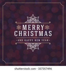 Christmas lights and typography label design vector background. Greeting card or invitation and holidays wishes. 