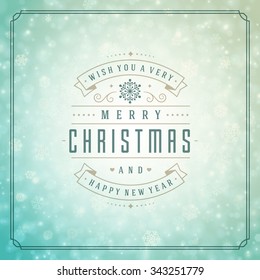 Christmas lights and typography label design vector background. Greeting card or invitation and holidays wishes.
