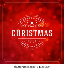 Luces navideñas y fondo vectorial de diseño de etiqueta de tipografía. Tarjeta de felicitación o invitación y deseos de vacaciones.