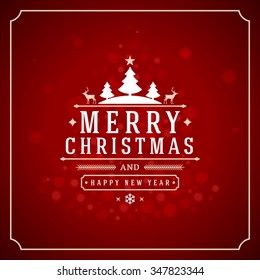 Christmas lights and typography label design vector background. Greeting card or invitation and holidays wishes. 